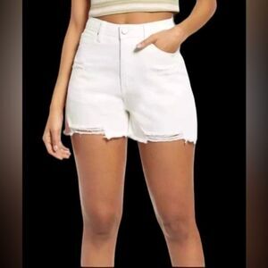 New White frayed distressed high rise denim shorts NWT size 27 / 4 by BP
